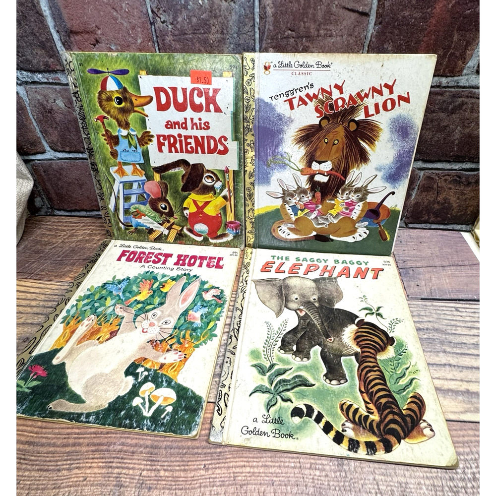 Lot of 4 Vintage Little Golden Books Animals Forest Duck Lion Rabbit Elephant
